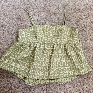 Green Floral Peplum Cami Top